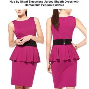 NWT Nue By Shani Sleeveless Jersey Sheath dress with removable peplum in size 12